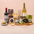 Cheese and wine lover hamper with red wine, cheeses and charcuterie