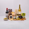 Cheese and wine lover hamper with red wine, cheeses and charcuterie