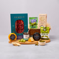British cheese and charcuterie tasting hamper with olives and pickles