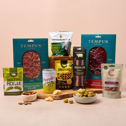 Artisan charcuterie hamper with British salami, bresaola and snack